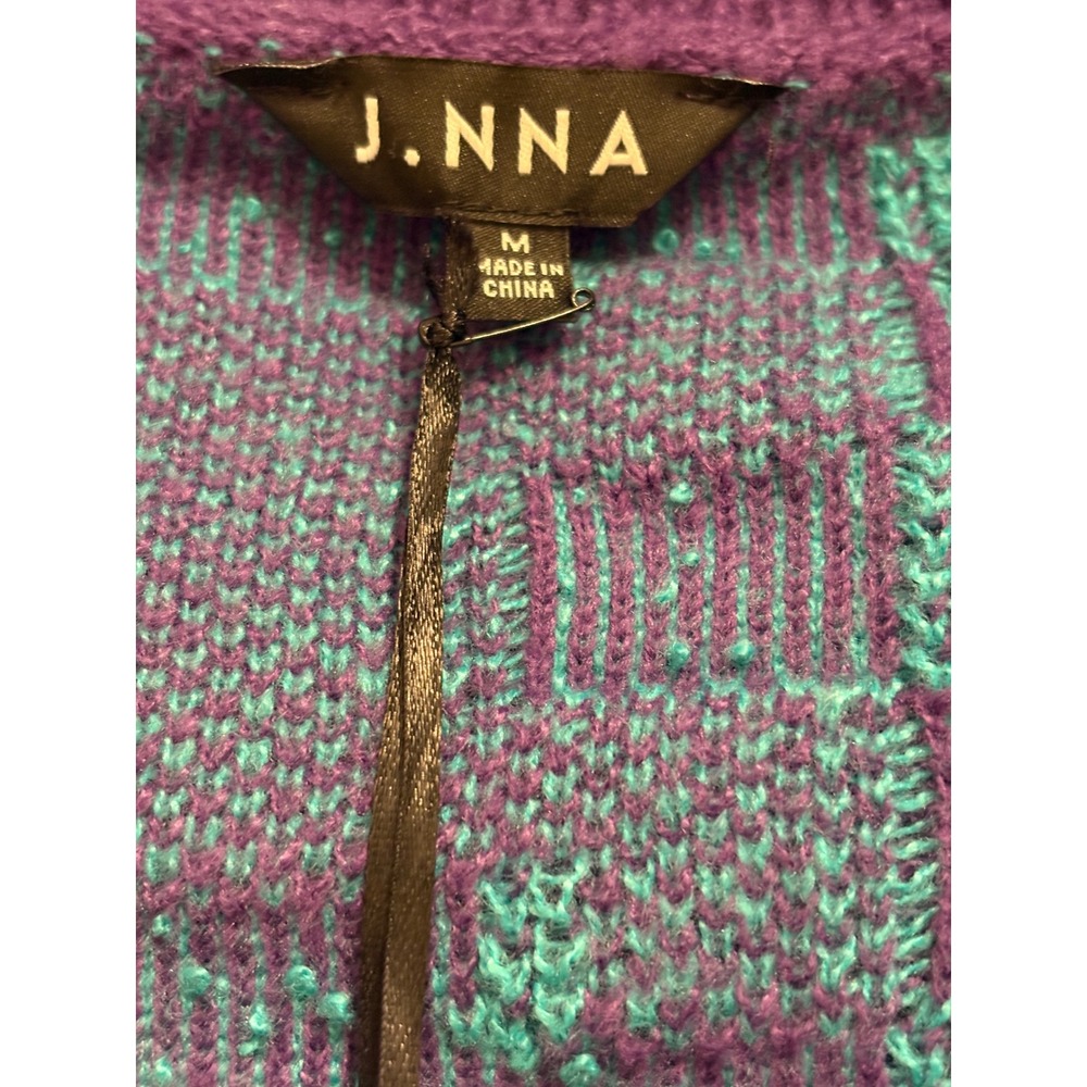 J.NNA Purple Teal Checkerboard V-Neck Oversized Knit Sweater NEW - Picture 4 of 6